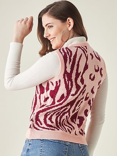 Image of Modeve Printed V Neck Sleeveless Sweater for Women||Winterwear||
