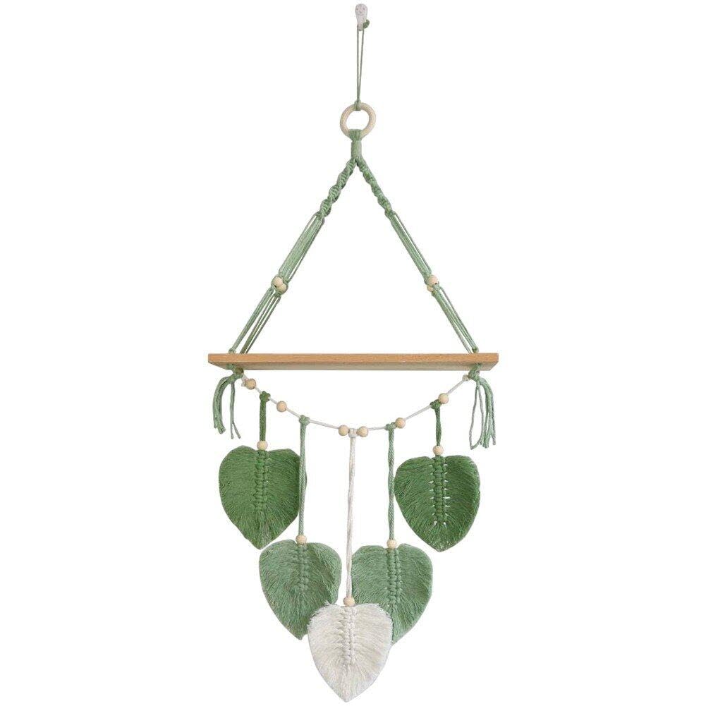 Macrame mur suspendu en coton | Étagère en bois et tissage de haute qualité