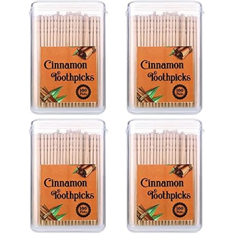 Mumufy 400 Pcs 4 Boxes Cinnamon Toothpicks for Adults Cinnamon Flavored Toothpicks with Clear Plastic Boxes, 100 Pcs for Each Box Cover