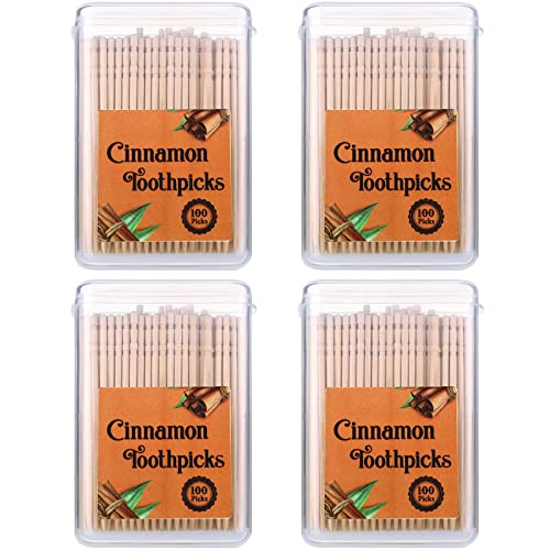 mumufy 400 pcs 4 boxes cinnamon toothpicks for adults cinnamon flavored toothpicks with clear plastic boxes 100 pcs for each box