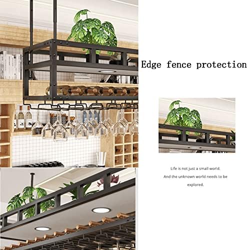 WUBYING Wall-Mounted Ceiling Wine Rack - Stylish Hanging Wine Glass & Bottle Holder, Perfect Overhead Storage for Wine Lovers & Home Decor Enthusiasts, Multi-Functional Plant Shelf