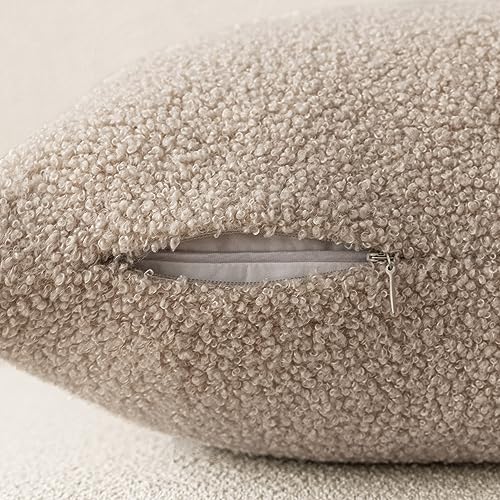 Image of Foindtower Pack of 2, Curly Faux Fur Decorative Throw Pillow Covers Soft Neutral Plush Cushion Case with Zipper Cozy Fluffy Pillowcase for Home Living Room Couch Bedroom Bed Sofa 12 x 20 Inch, Beige