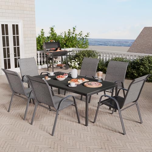 Image of Betterhood Patio Chairs Set of 8, Stackable Outdoor Dining Chairs Set with Breathable Seat Fabric, All-Weather Powder-Coated Metal Frame for Pool Side, Backyard, 350LBS Capacity (Grey, Set of 8)
