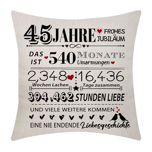 Aocaso 45. Hochzeitstag Kissenabdeckung 18x18 Zoll 45 Jahre Ehe Geschenk Ehe Andenken Dekoration Geschenk für Paare Eltern Großeltern Frauen Männer Ehemann Ehefrau Mama Papa Oma Opa (45)