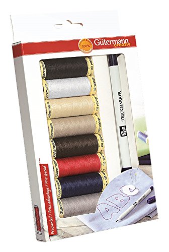 Gutermann Thread Set: Sew-All: 8 x 100m & Trickmarker: Assorted, Polyester blend, Multi-Colour, 12.5 x 2.2 x 22 cm