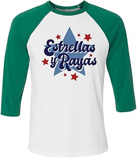 TeesAndTankYou Estrellas Y Rayas Three-Quarter Raglan Sleeve Baseball Shirt Unisex 2X-Large White/Kelly