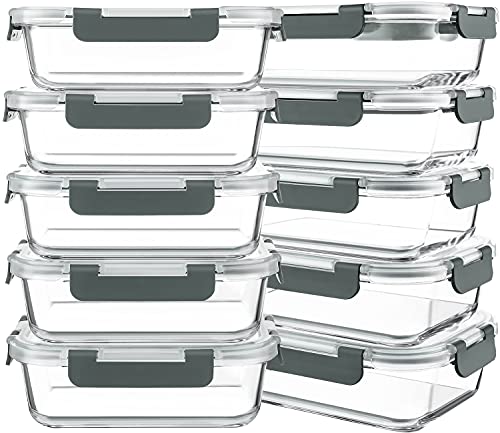 Comparison: Best Tupperware For Meal Prep 9 KOMUEE 10 Packs 30 oz Glass Meal Prep Containers,Glass Food Storage Containers with Lids,Airtight Lunch Bento Boxes,Microwave,Freezer and Dishwasher,Gray