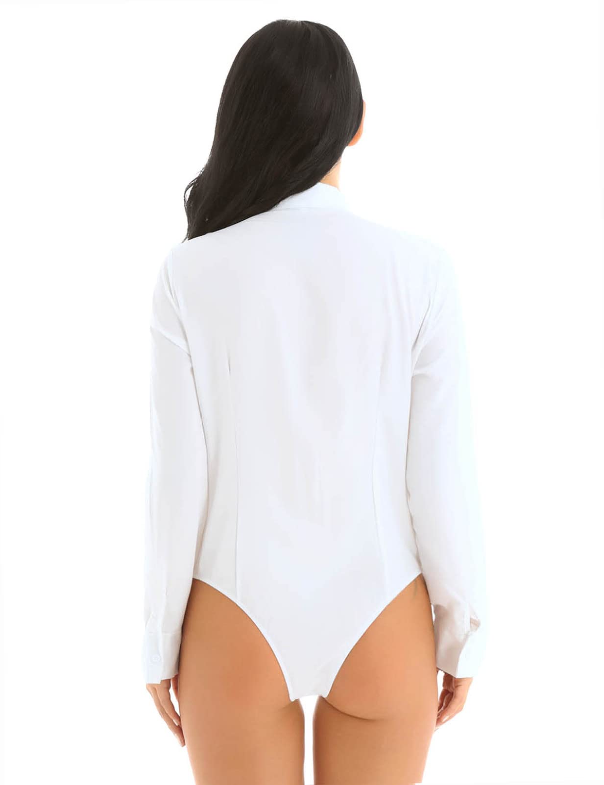 Mufeng Body da Donna Camicia Bianca Maglia Elegante a Maniche LungheCorte Slim Estiva Maglia Colletto Perizoma Bodysuit Shirt Body Shaper Abito Ufficio Casuale