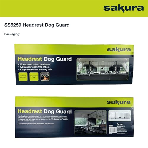 Sakura Kopfstützen-Hundegitter für Pkw SS5259 - leicht zu montieren in den meisten Fahrzeugen, Fließheckmodellen, SUV, Kombis, MPV - ohne Werkzeug in der Breite verstellbar
