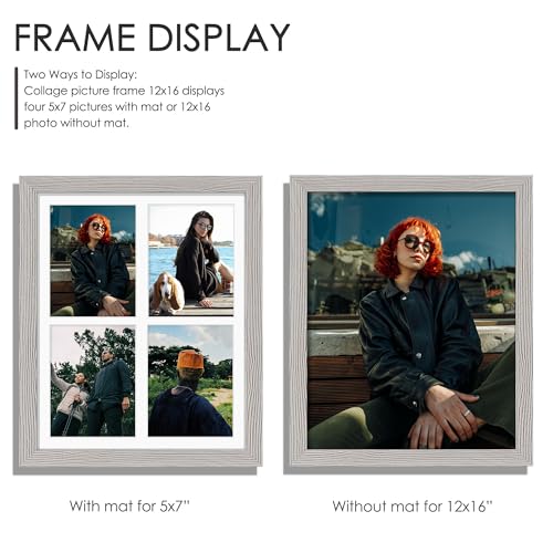 Image of DUENPY 12x16 Picture Frame 5x7 Collage Picture Frame Displays Four 5x7 inch Photos or 12x16 (Without Mat) for Available Horizontal Wall Mounting Display and Vertical Grey