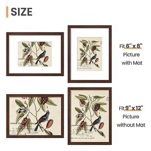 Image of upsimples 9x12 Picture Frame, Display Pictures 6x8 with Mat or 9 x 12 Without, Wall Hanging Photo Frames, Brown, 1 Pack