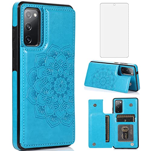 Coque Samsung S20 FE avec protège-écran béquille et porte-carte bleu