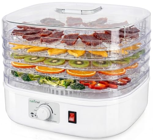 Nutrichef Food Dehydrator Machine | Multi-Tier Appliance for Home Use | Perfect for Beef Jerky, Fruits, Vegetables & Dog Treats | High-Heat Circulation | 5 Stackable Trays