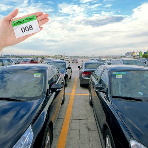 Image of Clabby 100 Pcs 2x3 Inch Parking Permit Stickers Static Window Stickers with Front Adhesive, Car Windshield Decals Numbered (Numbered 001-100,Green)