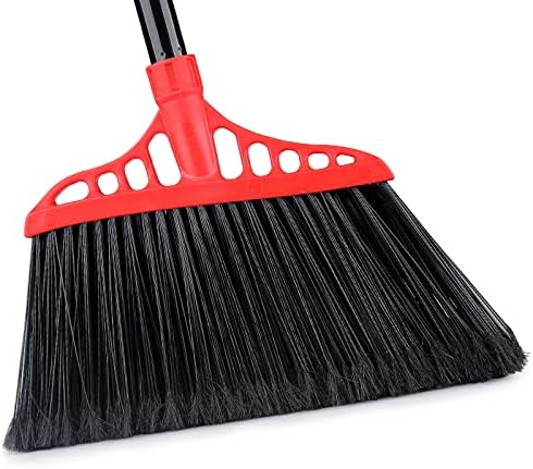 Heavy Duty Broom Outdoor/Indoor Commercial Broom with 55" Long Handle, Wide Angle Corner Broom Perfect for Garage Patio Kitchen Sidewalk Deck Porch Driveway Floor Room Rubbish Sweeping - Black and Red