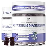 2 Pack Potassium Magnesium Gummies, Sugar-Free Potassium Gummies with Magnesium Glycinate 500mg Chewable Potassium Magnesium Supplements with Calcium, Zinc & Vitamins to Support Leg Muscle Relaxation