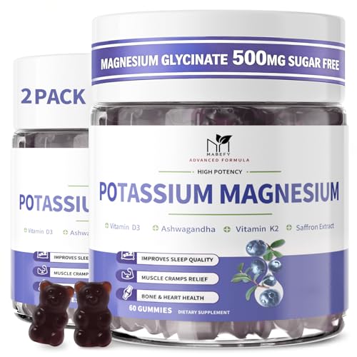 2 Pack Potassium Magnesium Gummies, Sugar-Free Potassium Gummies with Magnesium Glycinate 500mg...