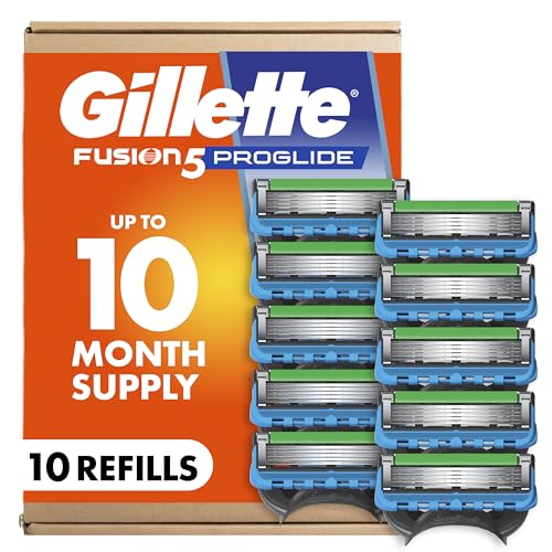 Gillette Fusion5 ProGlide Razor Refills for Men, 10 Razor Cartridges for FlexBall Razor Handle, 5-Blade Razor Blades, Precision Trimmer for Men