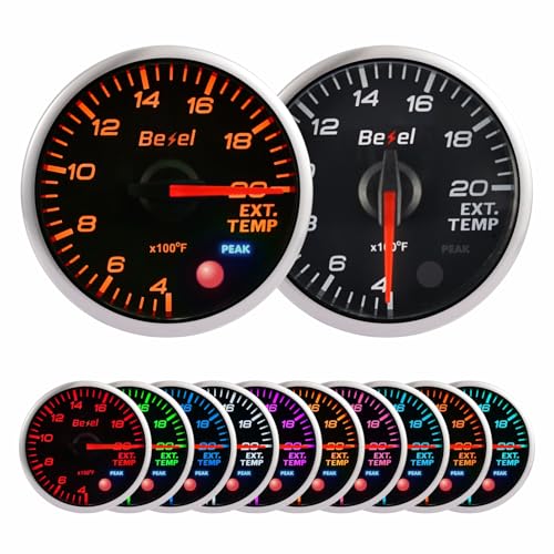 Bezel Exhaust Gas Temperature Gauge Kit(Pyrometer) 400-2000℉ Black Indash Brushless Series 2-1/16\'\' (52mm) - Include EGT Gauge Probe - Clear Lens - 10 Colors - for car & Truck - JDM - USDM