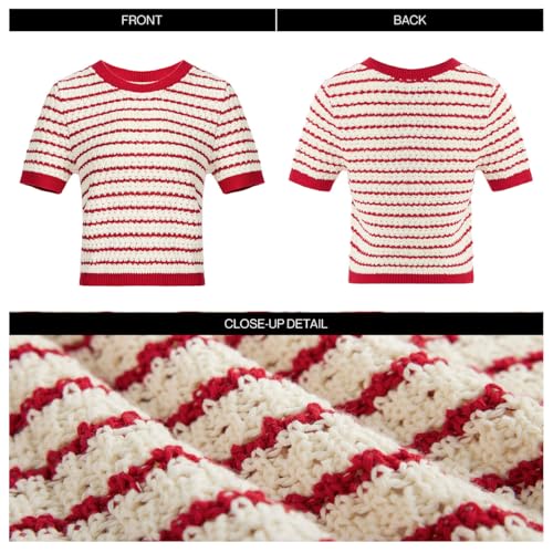 Women's Short Sleeve Sweaters Crewneck Knit Tops Casual Striped 2025 Trendy Soft Summer Blouses3