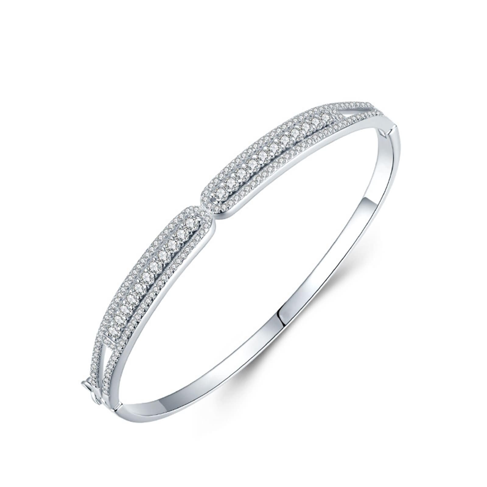 Bracciali Oro Bianco 9 Carati / 14 Carati / 18 Carati per Donna, Rotondo con Moissanite, Lunghezza 16 CM, Braccialetto Argento Donna