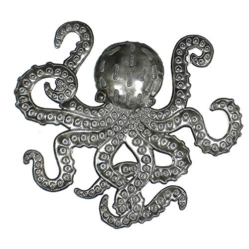 Global Crafts Recycled Handmade Haitian Metal Wall Art Sea Life, 14 x 16 Inch, Octopus (HMDOCT1)