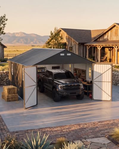 Image of GarveeLife 12x20 ft Metal Carport with Sidewall and Hinged Door