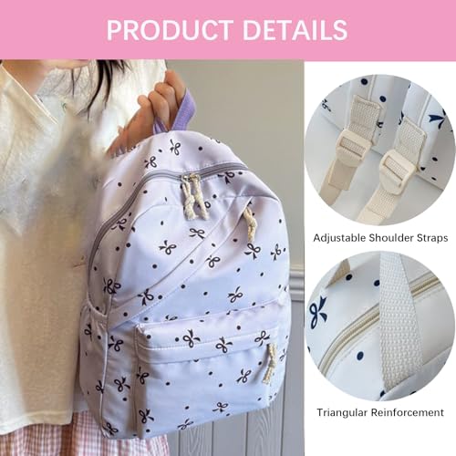 Bow Backpack, Nylon Rucksack Cute Backpack, for Daily Commuting ＆ Travel (Pink Bow)3