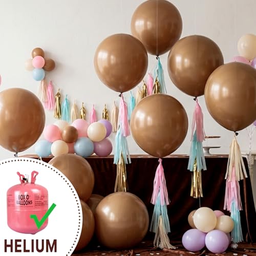 Image of PartyWoo Brown Balloons 4pcs 36 Inch Boho Neutral Coffee Tan Fall Latex Helium Balloons for Wedding Baby Shower Gender Reveal Graduation Safari Woodland Birthday Fall Party Decorations Brown-F09
