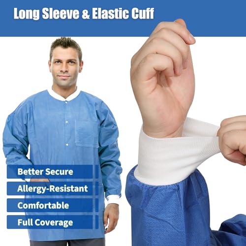 Image of Dental Disposable Lab Coats | Durable SMS 45g Soft Knit Cuffs & Collar With 3 Pockets