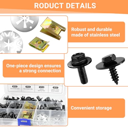80 Pezzi Tornillos Coche y U Clips, Clip de Fijación para Guardabarros, Juego de Tornillos de Fijación para tuercas de coche, para Colocar Piezas del Cuerpo - imagen 3