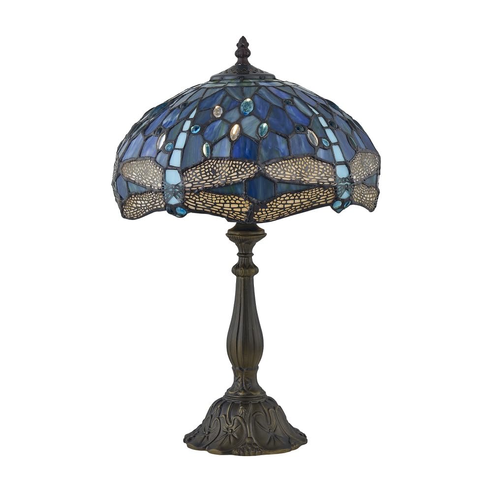 firstchoicelighting Tiffany Table Lamp or Bedside Light, Traditional Blue Dragonfly Design, Height 47cm, LED Compatible