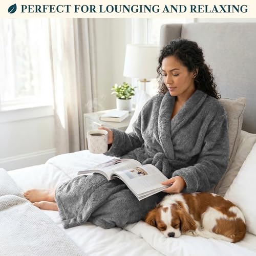 Image of PAVILIA Premium Womens Plush Soft Robe Fluffy, Warm, Fleece Sherpa Shaggy Bathrobe