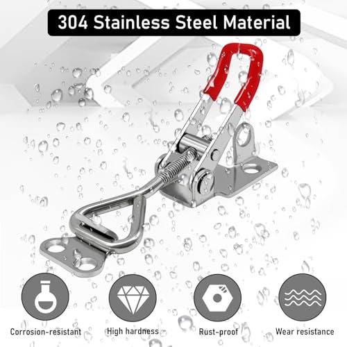 Image of 4pcs 4001 Toggle Latch Clamp with Lock Hole - 304 Stainless Steel Heavy Duty Latch, 400Lbs Holding Capacity, Adjustable Quick Release Pull Latch