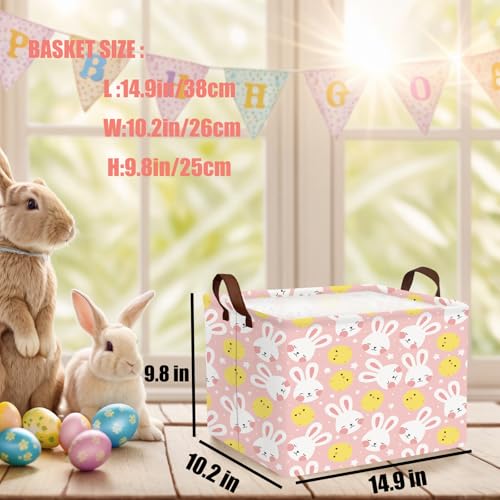 Image of Large Cute Easter Basket for Kid Empty Gift Baby Rectangle Storage Bin Bunny Eggs Boy&Girl Room Decor (Rabbit Chicken Star Pink)