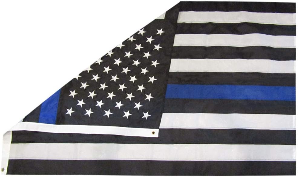 3x5 USA Thin Blue Line Police Memorial Law Enforcement 3'x5' 210D Nylon Embroidered Premium Quality Heavy Duty Flag with 2 Clips (RUF)