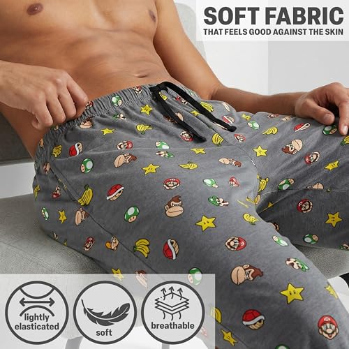 Image of Get Trend Super Mario Pajama Pants For Men, Lounge Pants with Pockets, Relaxed Summer PJs with Drawstring Gamer Gifts for Men