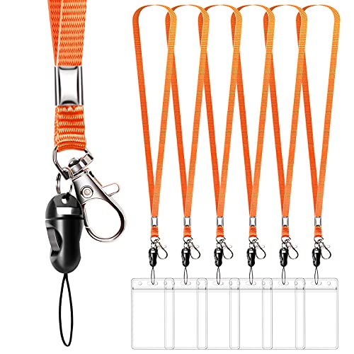 6 Pack Neck Lanyard with ID Badge Holder, Office Strap Lanyards, Stainless Metal Swivel Hook for , Name Tag, Badge Holders, Keychains, Card, Orange