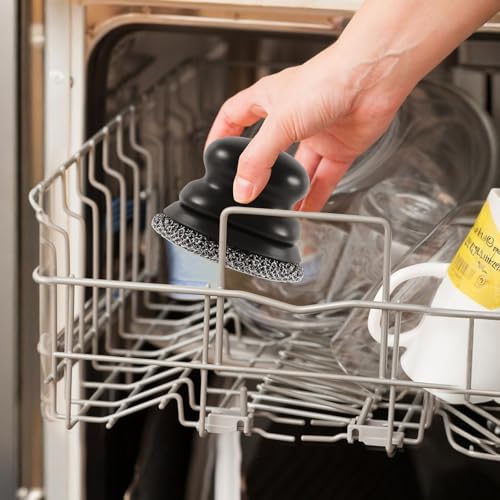 Schrubber für Gusseisenpfanne, Topfreiniger mit 2 Schabern, Kettenbürste für Geschirr, Töpfe, Pfannen, Grillplatten, Grills (Schwarz… – Ansicht 4