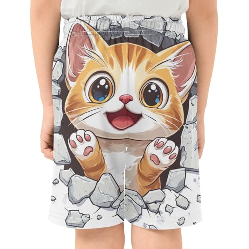 DOMIKING White Cute Cats Kids Shorts Pull-on Boys Shorts with Elastic Waist Casual Athletic Pants for Playwear Summer Outdoor3