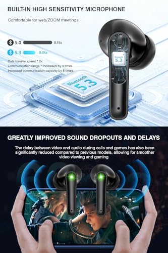 Image of Wireless Earbuds, Bluetooth 5.3 Headphones with HiFi Stereo Sound, 48H Playtime with LED Power Display Charging Case, IP6 Waterproof in Ear Earphone with Mic for Sport