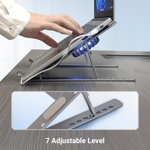 Image of Zebronics Laptop Stand with Fans, Up to 17 inch Laptop, 2X RGB Fans + Speed Controller, 58CFM Airflow, 7 Level Adjustable, Foldable, Type-C Port, Anti-Slip Silicone Pad, Anti-Rust (NS6000)