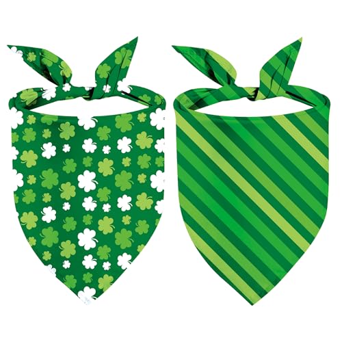 St. Patrick's Day Dog Bandanas 2 Pack, Triangle Reversible Green Shamrock Pet Scarf for Boys and Girls, Premium Durable Fabric, Holiday Bandana for Small and Medium Dogs (Medium)