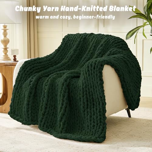 Image of Inhand Dark Green Chunky Chenille Yarn for Hand Knitting,Thick Bulky Christmas Blanket Yarn for Crocheting,Soft Fluffy Yarn for Crochet Holiday Gifts for Women /Beginners,18 Pack (29.5Yds /8.4oz Each)