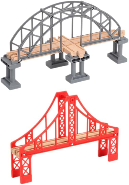 Wooden Train Track Bridge Toy Set 2Pcs Railway Bridge Replacement Compatible with Thomas Friends and Major Train Systems 12.8In Model for Kids Building Play