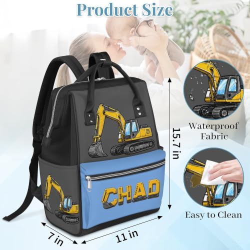 Image of Customized Diaper-Backpack Waterproof Nappy-Bag Baby-Gift Excavator | Monogram Baby Nappy Bag for Traveling Stroller Organizer Mommy Bag for New Parents Mom Dad Personalized Baby Shower Gifts