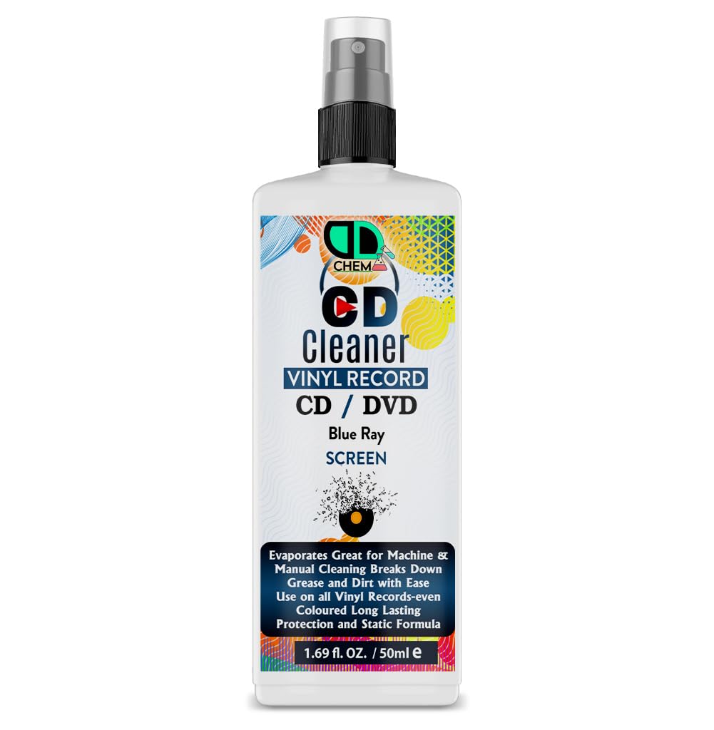 Vinyl LP Record Cleaner Solution | Antistatic Fluid Spray Bottle with Supersoft Microfibre Cleaning Cloth | Removes Dirt, Dust & Fingerprints (50ml Spray)