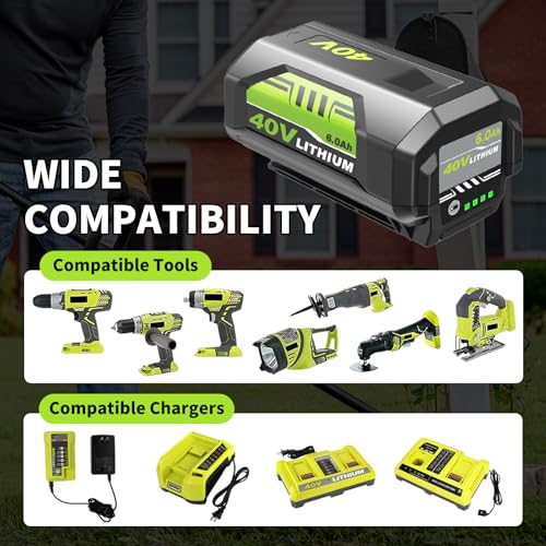 Image of 2Pack Upgraded 6000mAh High Capacity Replacement for Ryobi 40V Battery OP40601 OP40602 OP40261 OP4050 OP40404 OP4075A Compatible with Ryobi 40Volt Lithium ion Battery Power Tools