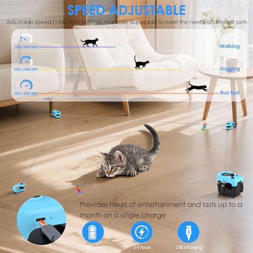 Interaktives Katzenspielzeug Elektrisch, Katzenspielzeug Selbstbeschäftigung, Automatisches/Ferngesteuertes Intelligenzspielzeug für Katzen, Einstellbare Geschwindigkeit/Laufwegen – Bild 5