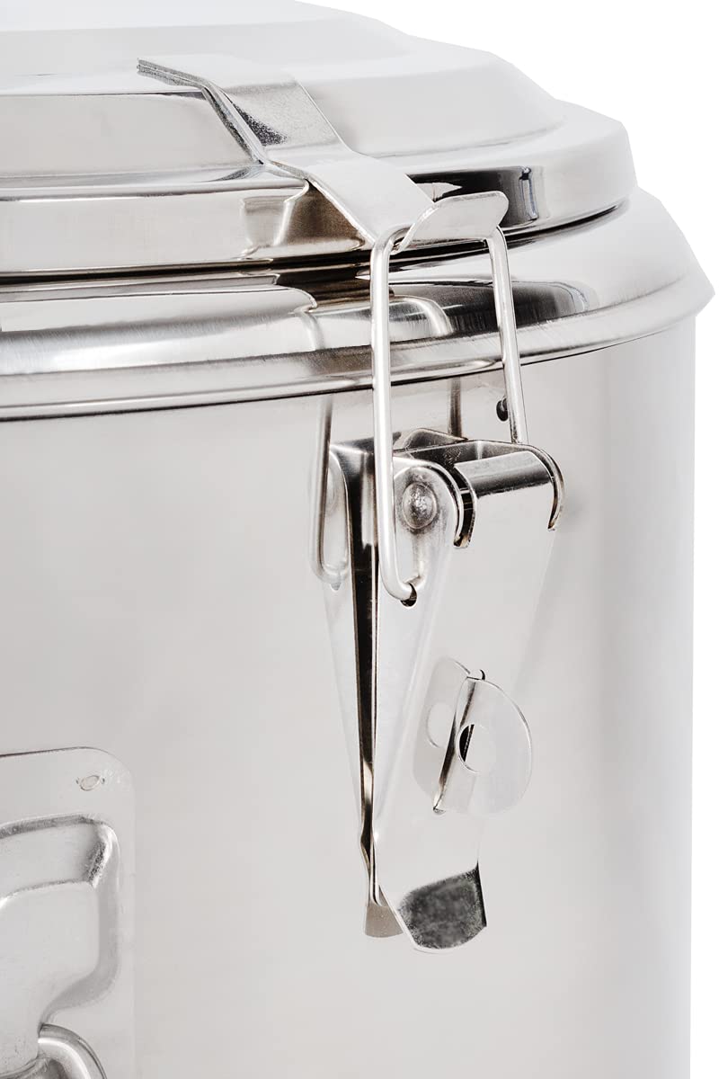Beeketal 'BTE-12' Transport Thermobehälter 11,5 L mit Ablaufhahn, Profi Gastro Speisentransportbehälter aus Edelstahl mit seitlichen Tragegriffen, Deckel mit Gummiring und Spannverschluss